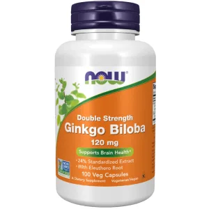 Now Foods Double Strength Ginkgo Biloba 120 mg, ginkgo biloba, 100 capsule vegane