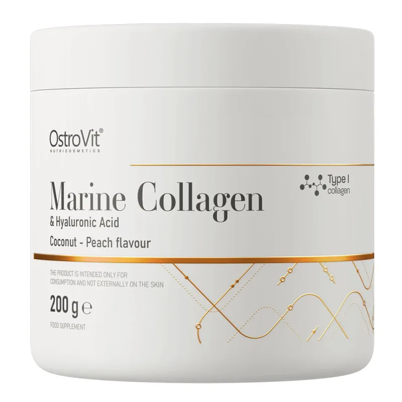 Colagen marin OstroVit + acid hialuronic, aromă de nucă de cocos și piersică, 200 g — preț și oferte