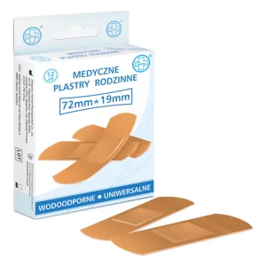 Testeo, plasturi impermeabili cu pansament, culoare carne, 19 mm x 72 mm, 12 bucăți