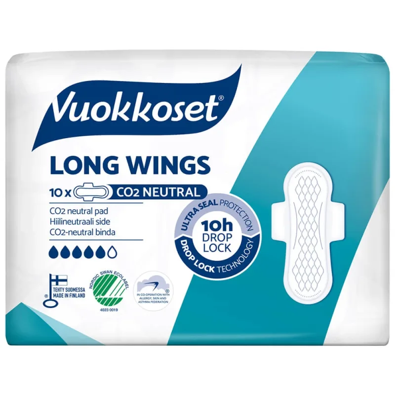Vuokkoset Alb, șervețele sanitare cu aripi, lungi, 10 buc — preț și oferte
