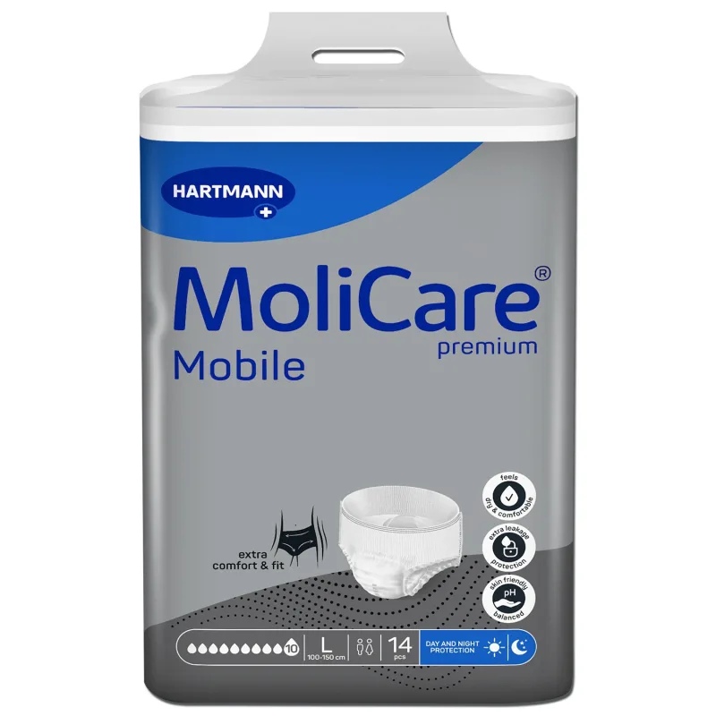 MoliCare Premium Mobile, scutece, mărimea L, 100-150 cm, 10 picături, 14 buc HARTMANN — preț și oferte