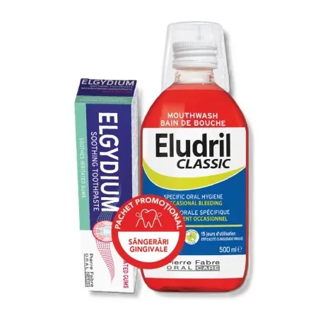 Pachet Pasta de dinti pentru gingii iritate 75 ml + Apa de gura Eludril 500 ml, Elgydium — preț și oferte
