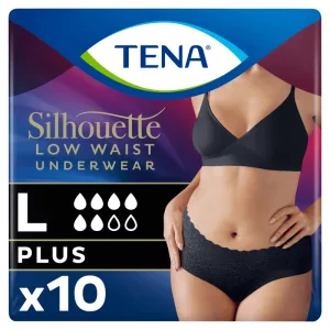 Tena Silhouette Plus Black, chiloți absorbanți discreți pentru femei, mărimea L, 10 bucăți