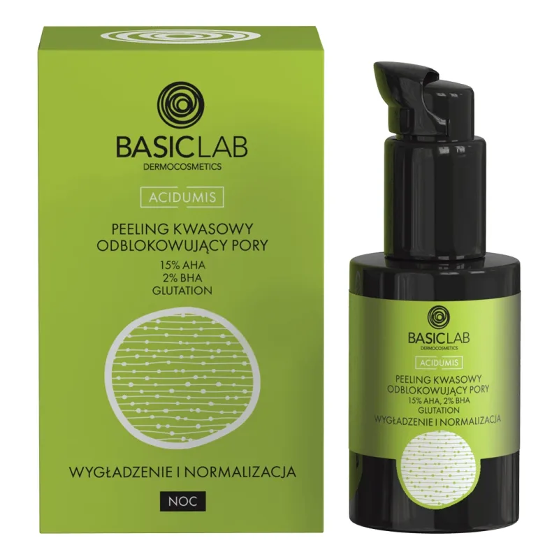 BasicLab Acidumis, peeling acid care deblochează porii cu 15% AHA, 2% BHA, 30 ml — preț și oferte