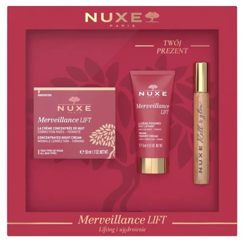 Set Nuxe Merveillance Lift, cremă de noapte, 50 ml + cremă de zi, 15 ml + Huile Prodigieuse Or, roll on, 8 ml — preț și oferte