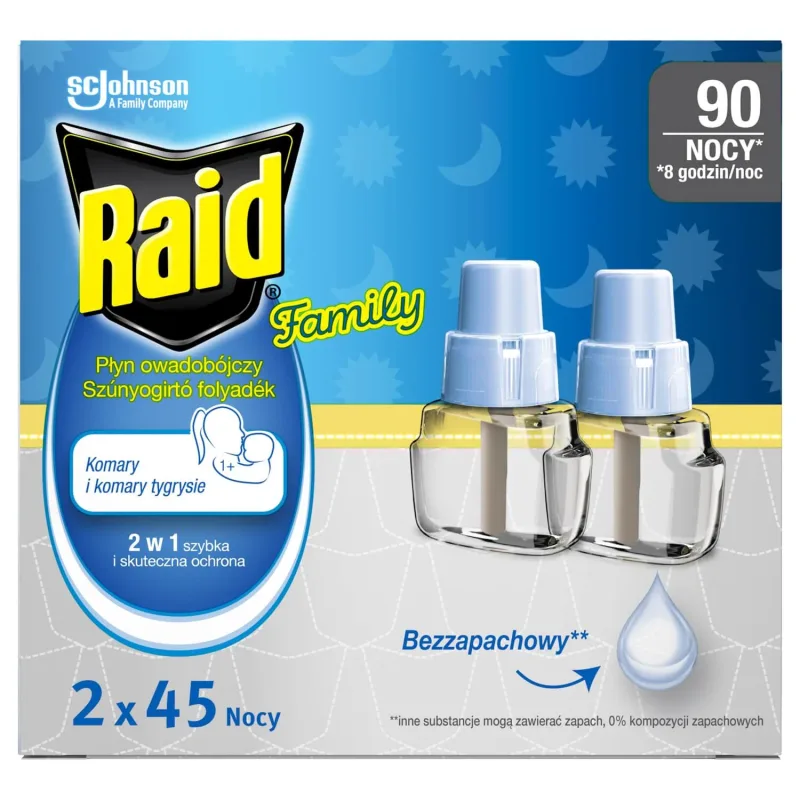 Raid Family, insecticid repelent de țânțari, rezervă, 2 x 27 ml — preț și oferte