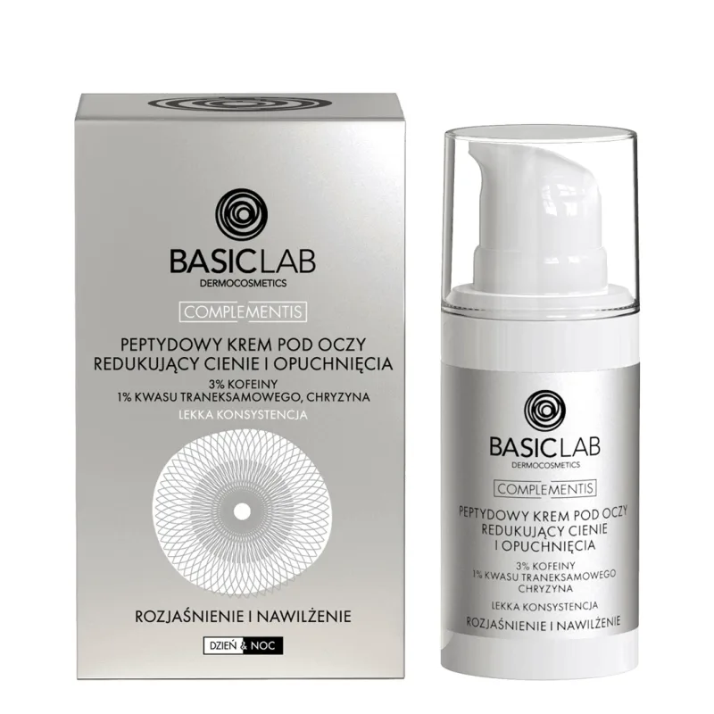 BasicLab Complementis, cremă peptidică pentru ochi pentru reducerea cearcănelor și a cearcănelor, iluminare și hidratare, textură ușoară, 15 ml — preț și oferte