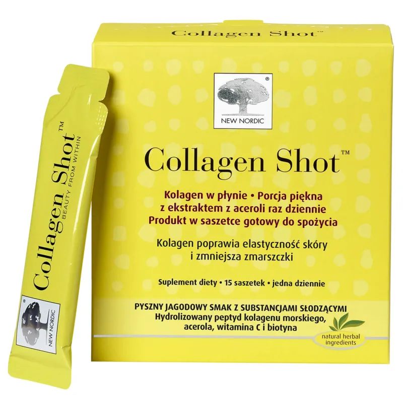 New Nordic Collagen Shot, colagen lichid, aromă de fructe de pădure, 15 pliculețe — preț și oferte