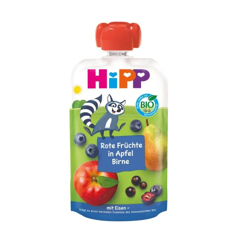 Piure Bio de fructe rosii, mere, pere cu fier, 100 g, Hipp — preț și oferte