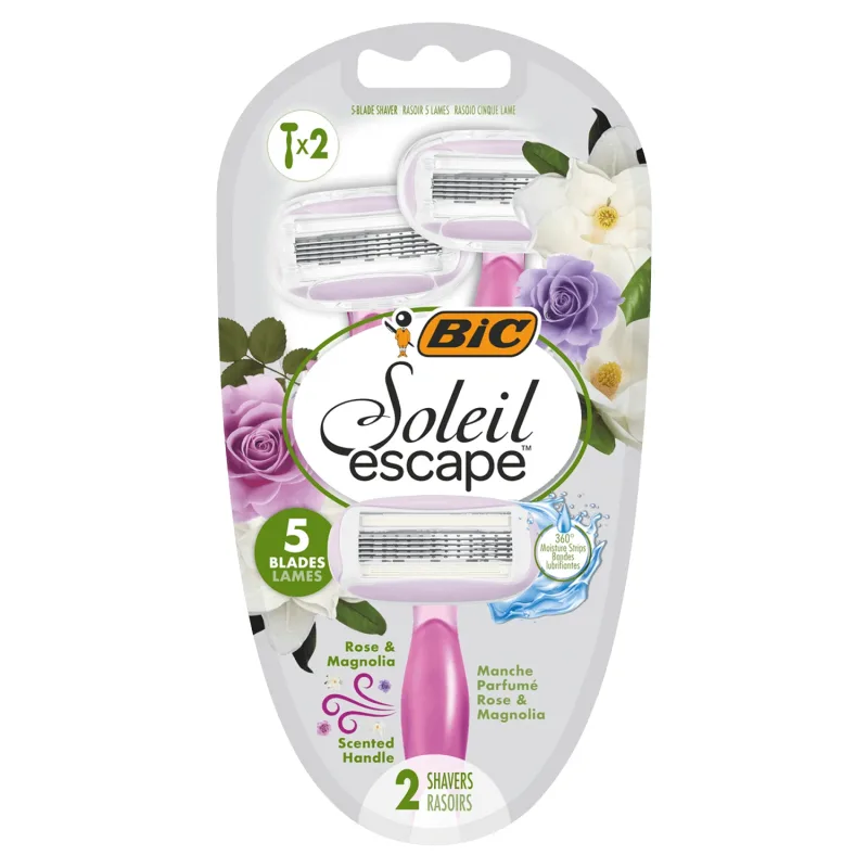 BIC Soleil Escape, aparat de ras pentru femei, de unică folosință, cu cinci lame, Rose & Magnolia, 2 bucăți — preț și oferte