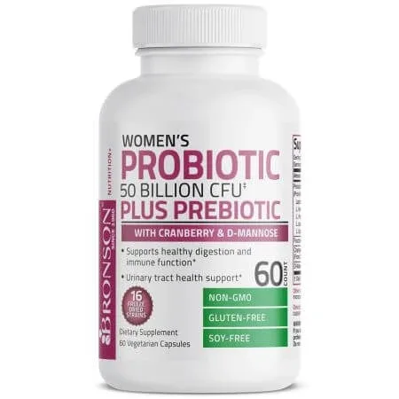 Probiotic Plus Prebiotic pentru femei, 50 miliarde CFU, 60 capsule vegetariene, Bronson — preț și oferte