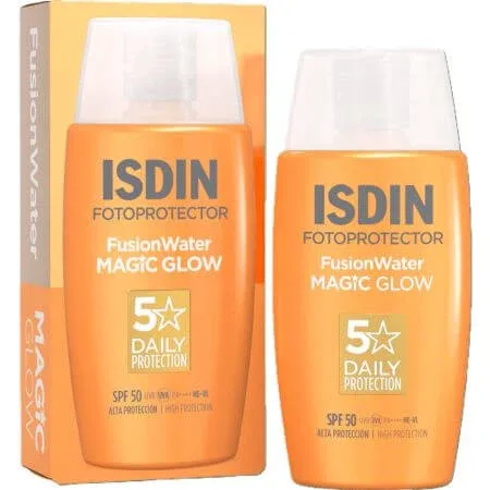 Crema iluminatoare cu protectie solara SPF50 PA++++ Fusion Water Magic Glow, 50 ml, Isdin — preț și oferte