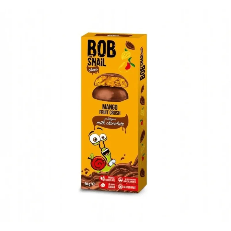Gustare din mango invelit in ciocolata cu lapte, 30 g, Bob Snail — preț și oferte