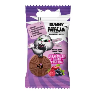 Bunny Ninja Fruit Rolls, gustare cu fructe, aromă de mere, zmeură și coacăze negre, 15 g