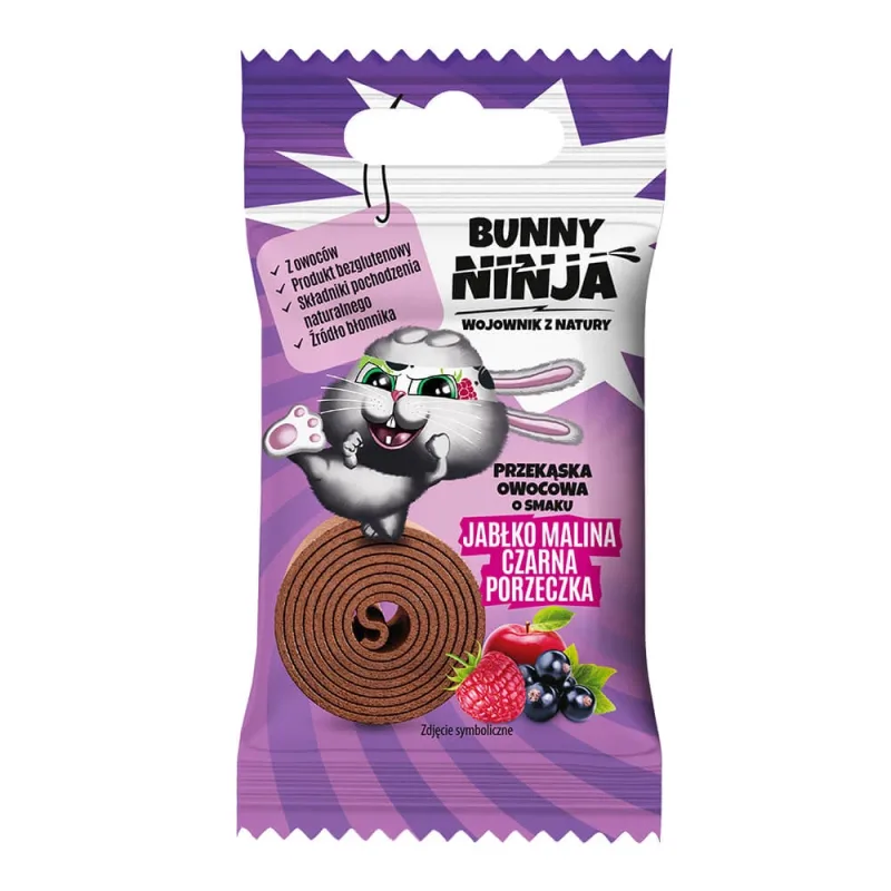 Bunny Ninja Fruit Rolls, gustare cu fructe, aromă de mere, zmeură și coacăze negre, 15 g Merkury — preț și oferte