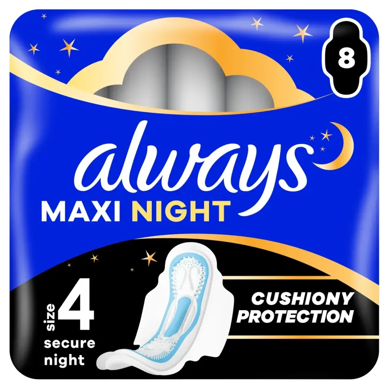 Always Maxi Night, absorbante igienice cu aripioare, pentru utilizare nocturnă, pachet de 8 — preț și oferte