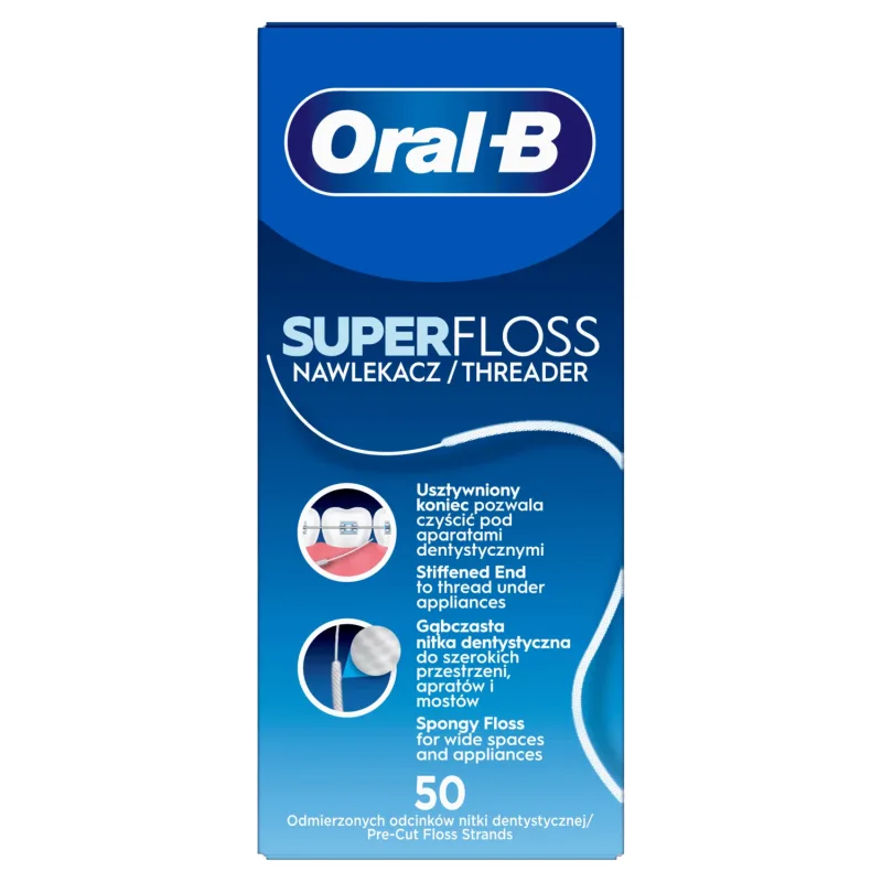 Oral-B Super Floss, ață dentară pentru curățarea aparatelor ortodontice și a podurilor, 50 bucăți — preț și oferte
