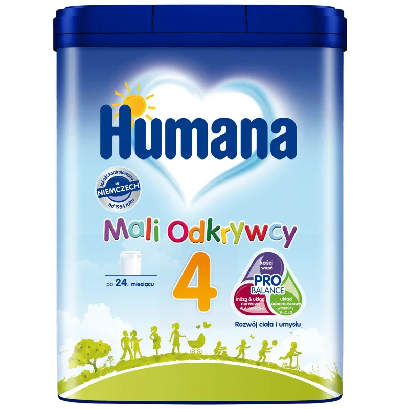 Humana 4 Little Explorers, băutură din lapte praf cu lapte degresat și uleiuri vegetale, după 24 de luni, 650 g — preț și oferte
