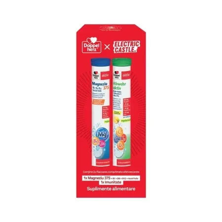 Pachet Magneziu 375 + B1 + B6 + B12 & Imunitate, Doppelherz, 30 comprimate efervescente — preț și oferte