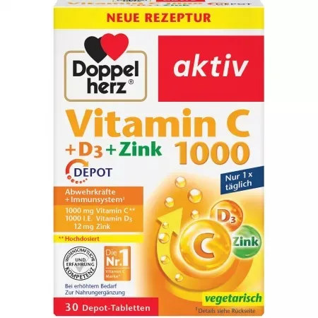 Vitamina C 1000 mg + D3 + Zinc Depot, 30 comprimate, Doppelherz — preț și oferte