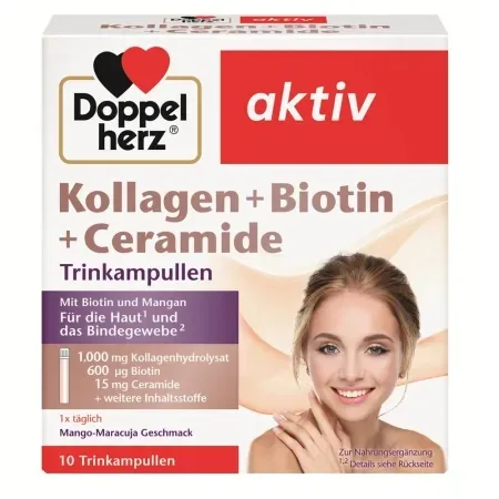 Kollagen + Biotina + Ceramide, 10 flacoane, Doppelherz — preț și oferte