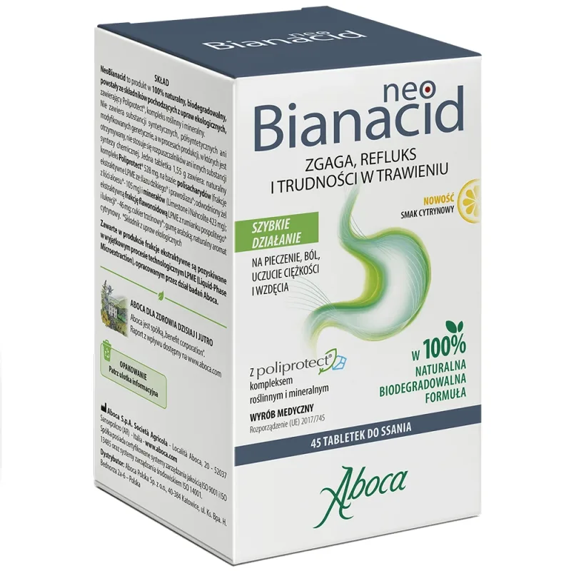 NeoBianacid, arsuri la stomac, reflux și dificultăți digestive, aromă de lămâie, 45 pastile ABOCA — preț și oferte