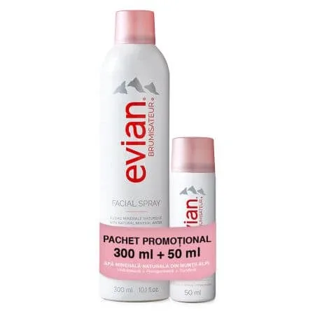 Pachet Spray facial cu apa minerala naturala, 300 ml + 50 ml, Evian — preț și oferte