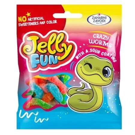 Jeleuri in forma de viermi, cu arome de fructe si invelis acrisor, 90 g, Top Jelly — preț și oferte