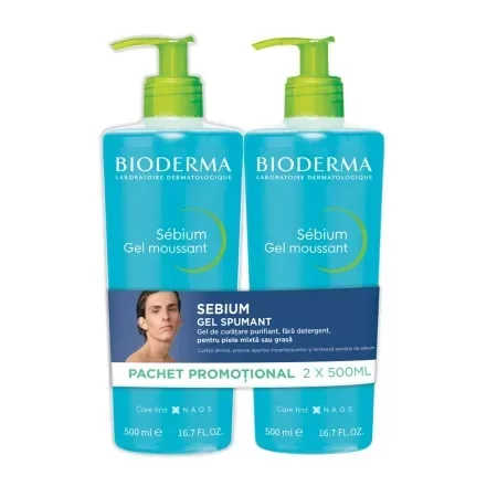 Pachet Gel spumant Sebium 2x500 ml, Bioderma — preț și oferte