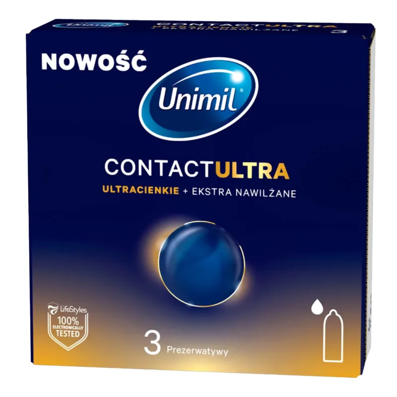 Unimil Contact Ultra, prezervative extra umezite, ultra-subțiri, 3 bucăți — preț și oferte