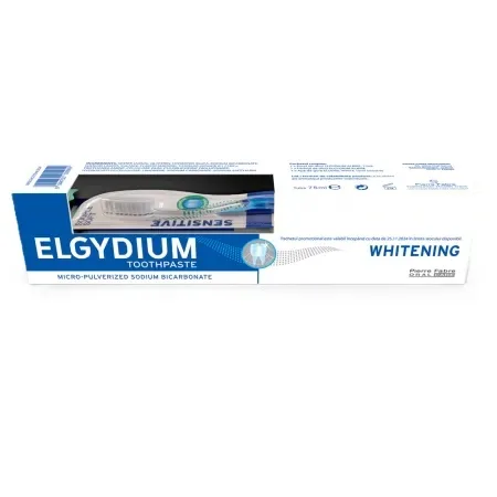 Pachet Pasta de dinti pentru albire 75 ml + Periuta de dinti M Whitening, Elgydium — preț și oferte