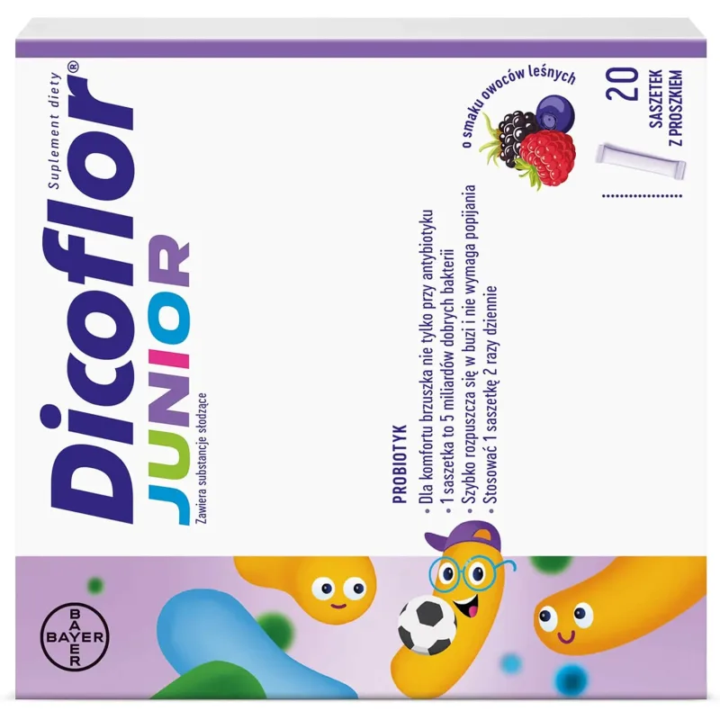 Dicoflor Junior, pentru copii de la vârsta de 3 ani și adulți, aromă de fructe de pădure, 20 pliculețe BAYER — preț și oferte
