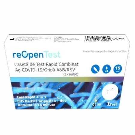 Test rapid pentru Sars-Cov 2 Ag si Influenza A&B/RSV 4 in 1 Combo Reopen, 1 bucata, Montana Med — preț și oferte