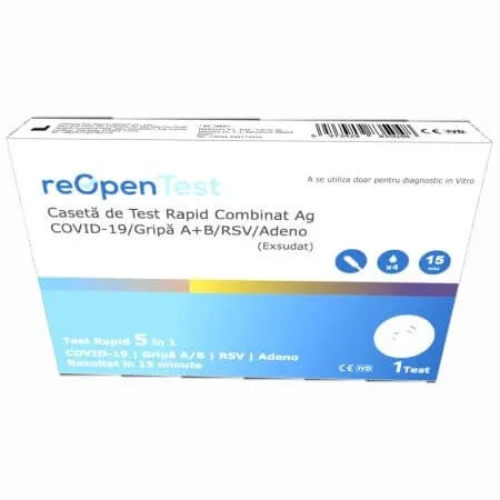Test rapid pentru Sars-Cov 2 Ag si Influenza A&B/RSV/ADENO 5 in 1 Combo Reopen, 1 bucata, Montana Med — preț și oferte