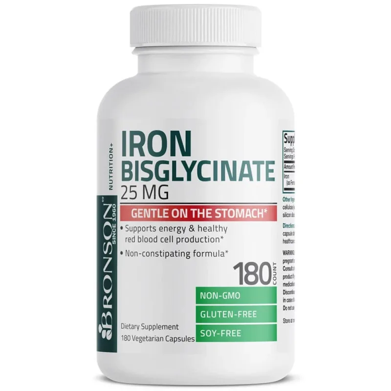 Fier Bisglicinat, 25 mg, 180 capsule vegetale, Bronson BRONSON LABORATORIES — preț și oferte