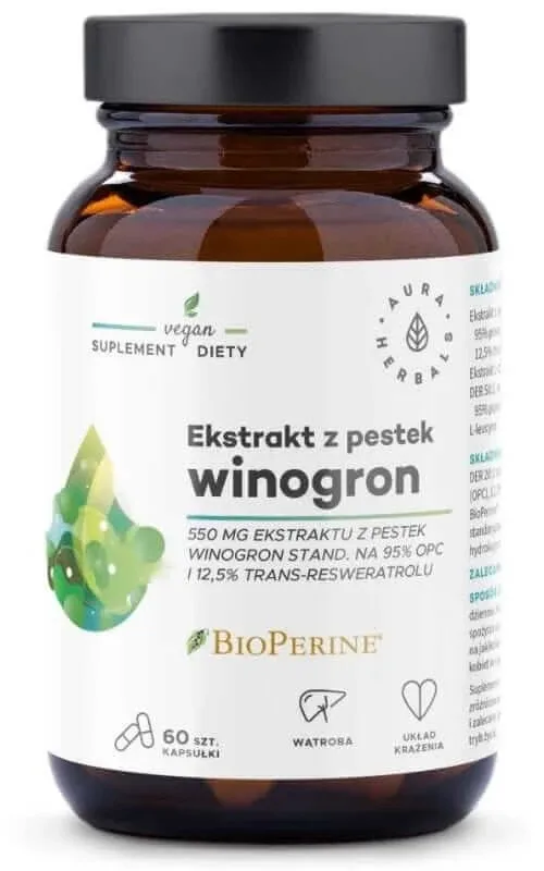 Extract de semințe de struguri 550 mg, 95% OPC 60 capsule Aura Herbals — preț și oferte