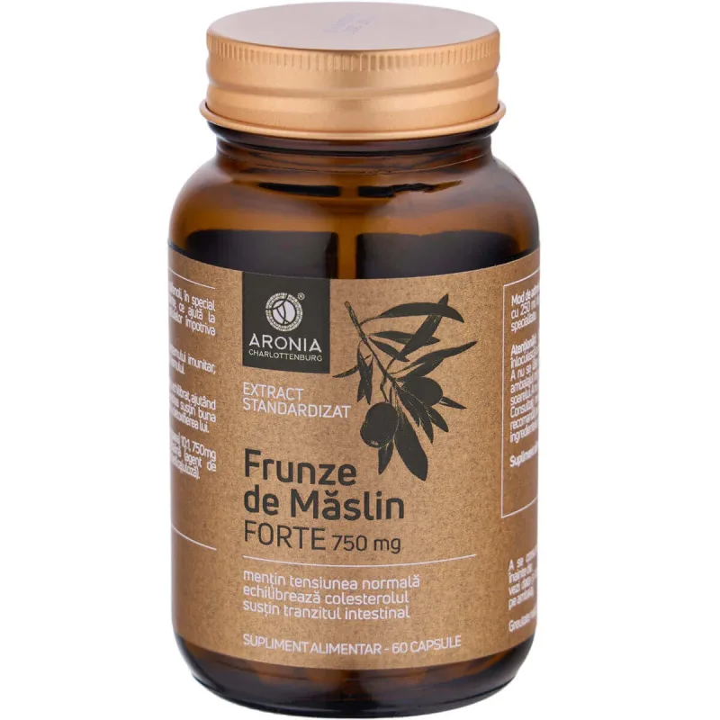 Frunze de Măslin Forte la 750 mg — 60 capsule cu beneficii pentru tensiune, colesterol și tranzitul intestinal Aronia Charlottenburg — preț și oferte
