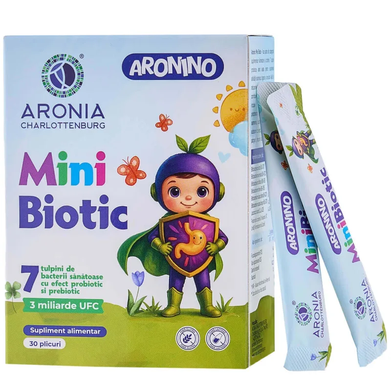 Aronino Mini Biotic — 7 probiotice care sprijină digestia, imunitatea și energia copiilor, 30 plicuri, Aronia Aronia Charlottenburg — preț și oferte