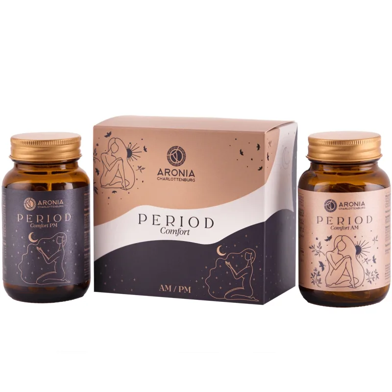 Period Comfort AM & PM — 2 suplimente naturale care reduc disconfortul menstrual și susțin echilibrul hormonal ziua și noaptea Aronia Charlottenburg — preț și oferte