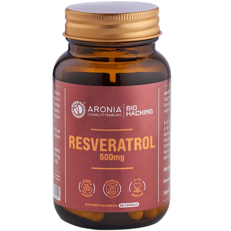 Resveratrol 500 mg — 60 capsule cu beneficii pentru longevitate, sistemul cardiovascular și echilibrul metabolic  |  Bio Hacking Aronia Charlottenburg — preț și oferte