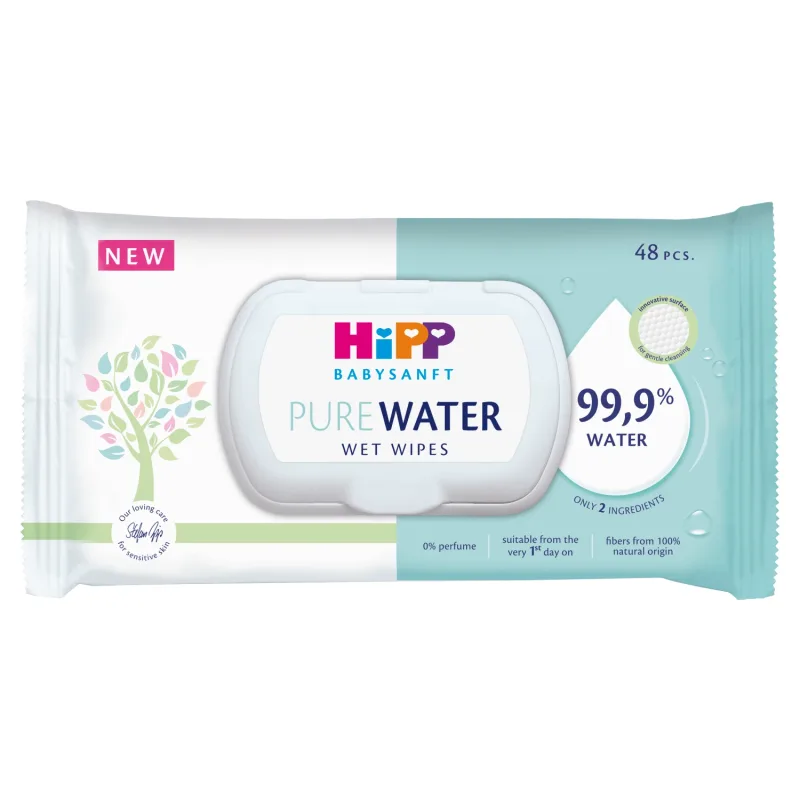 HiPP Babysanft Pure Water, șervețele umede, 99,9% apă, 48 bucăți — preț și oferte