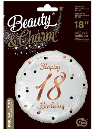 Balon din folie Happy Birthday 18, alb, 1 buc