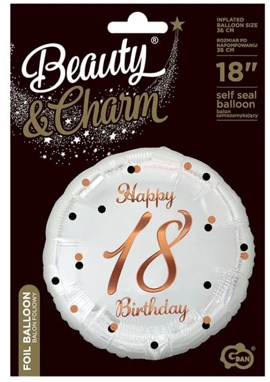 Balon din folie Happy Birthday 18, alb, 1 buc — preț și oferte