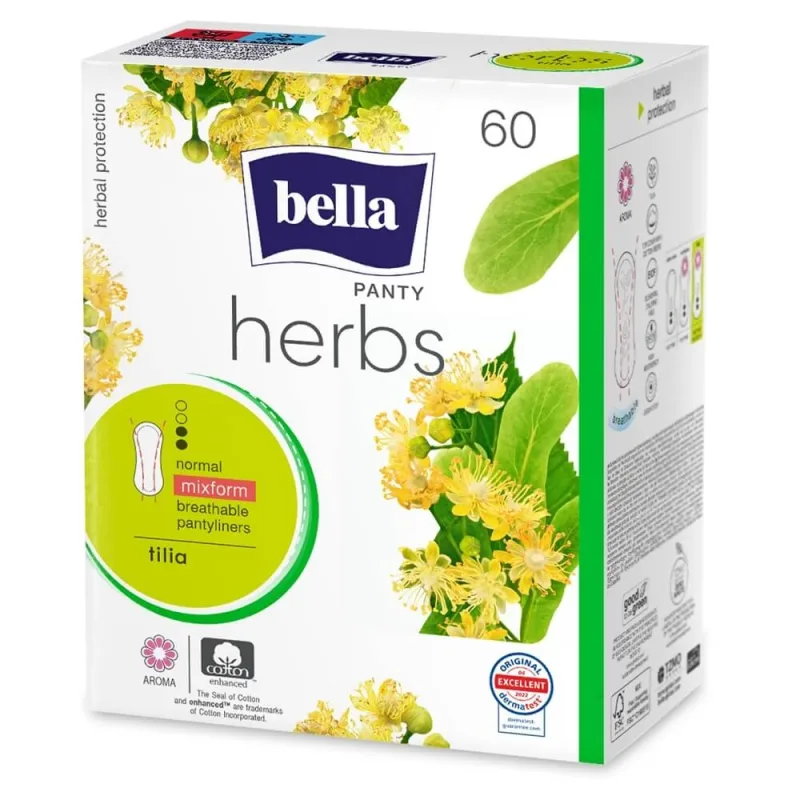 Absorbante zilnice cu extract de flori de tei Panty Herbs, 60 bucati, Bella — preț și oferte