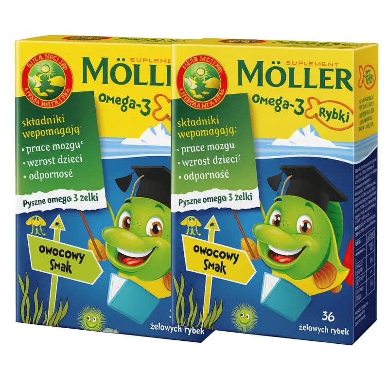 Peştişori gumați cu Omega-3 cu aromǎ de fructe, 2x36 de jeleuri, Möller’s — preț și oferte