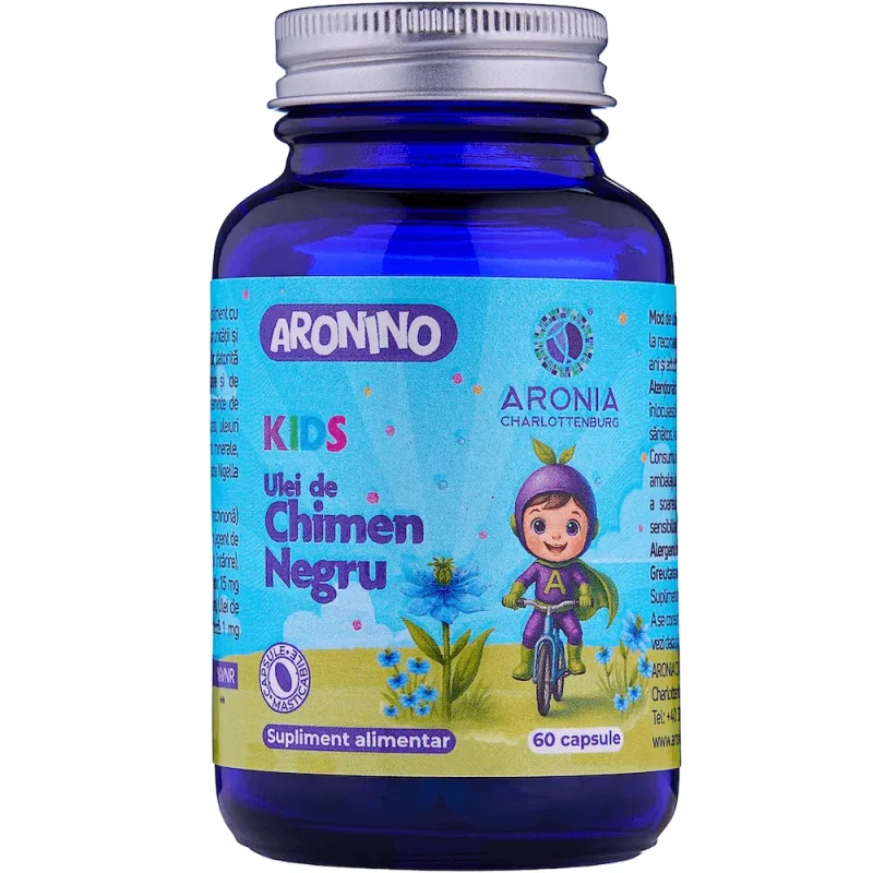 Aronino Kids Ulei de Chimen Negru — 60 capsule masticabile care susțin imunitatea, sistemul respirator și energia copiilor Aronia Charlottenburg — preț și oferte