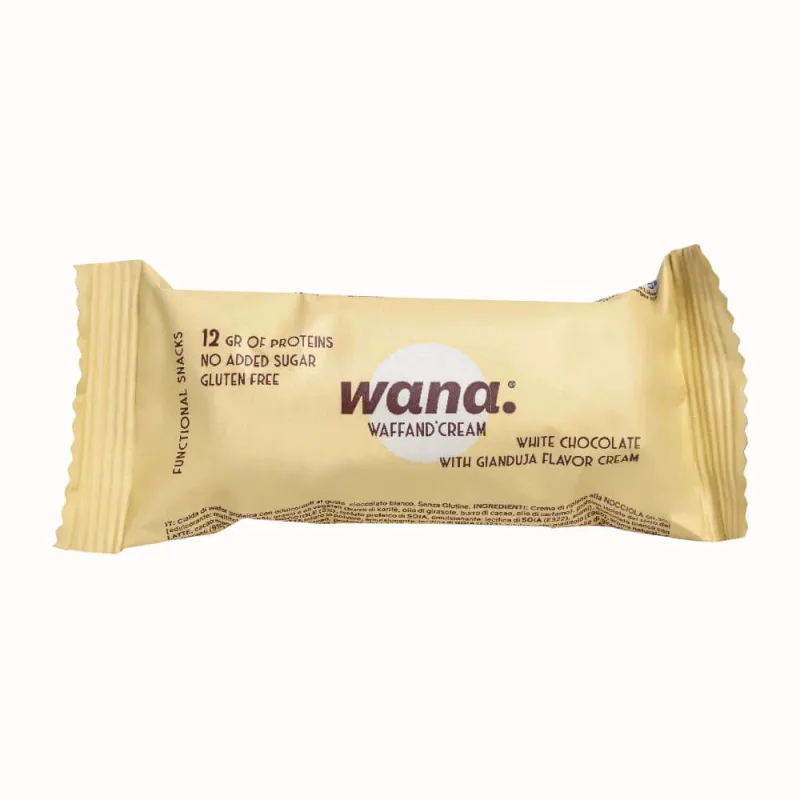 Napolitana proteica cu ciocolata alba si crema de Gianduia, 43 g, Wana — preț și oferte