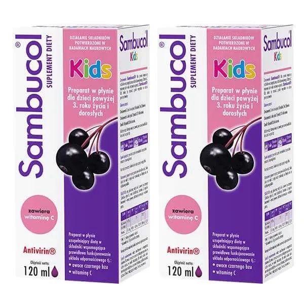 Set Sambucol Kids, lichid pentru copii de peste 3 ani și adulți, 2 x 120 ml — preț și oferte