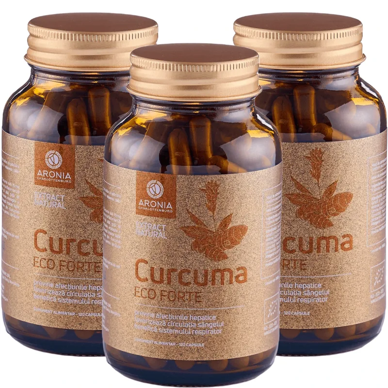 PROMO: 3 Flacoane Curcuma ECO Forte 120 Capsule, Aronia — preț și oferte