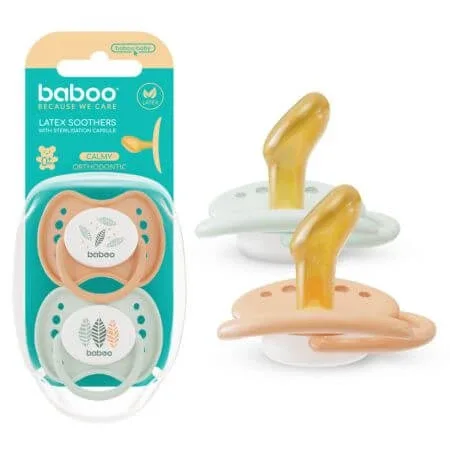 Suzeta ortodontica din latex Calmy, Piersica, 0 luni+, 2 bucati, Baboo — preț și oferte